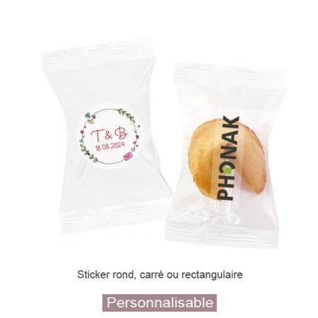 fortune cookies emballage personnalisé avec stickers. Mariage réception remerciement